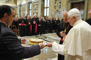 Pope Benedict XVI's 83rd birthday cake at the Vatican