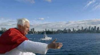 Pope Benedict XVI cruises in Sydney Harbor during World Youth Day 2008